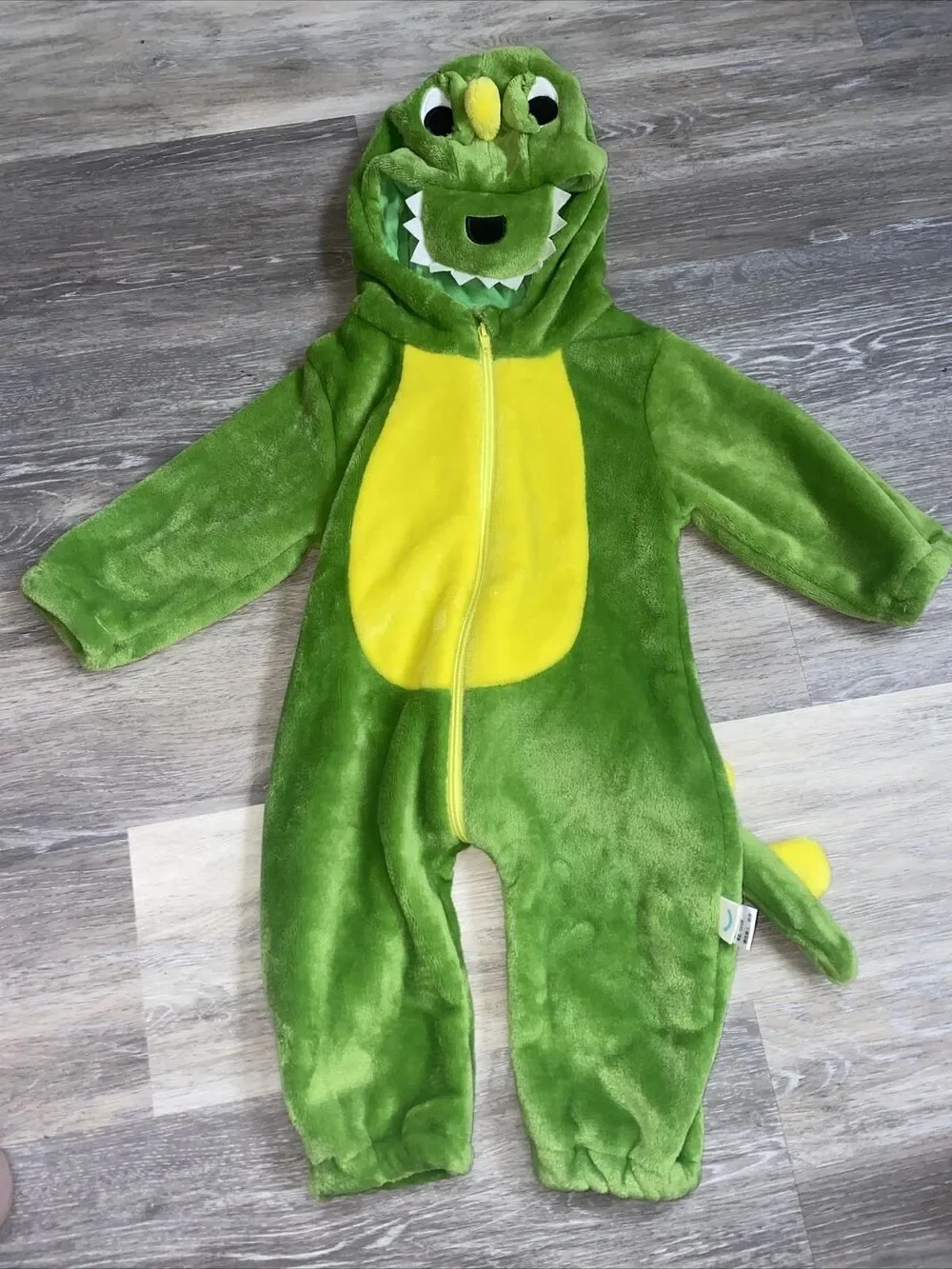 Baby/Toddler Green Dinosaur Costume Hooded Plush Jumpsuit 6-12 Months 73/48